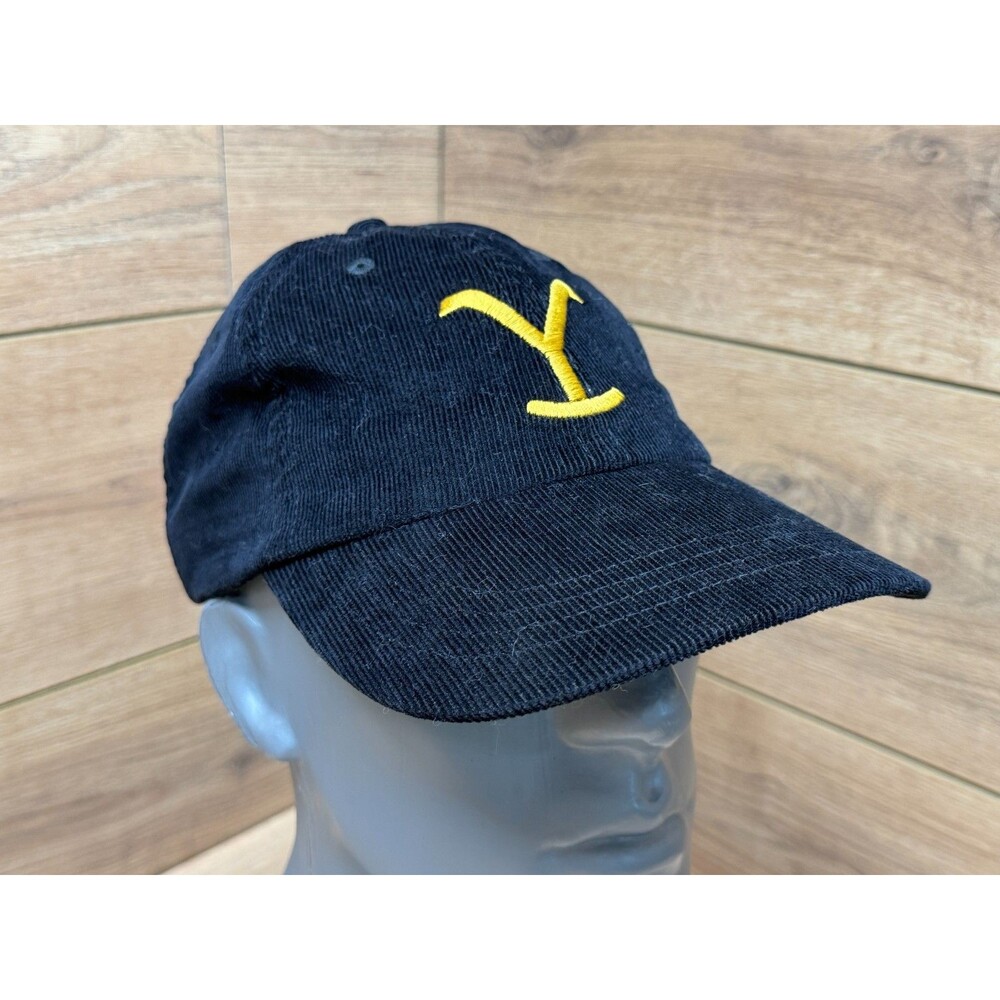 Yellowstone Dutton Ranch Black Corduroy Strapback Hat w/ Yellow Embroidered Logo